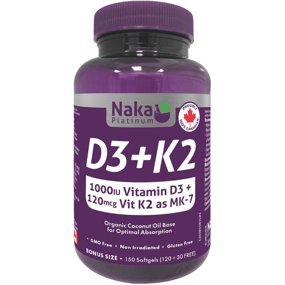 Naka Platinum D3+K2 Softgels, 1000IU D3 and 120mcg K2
