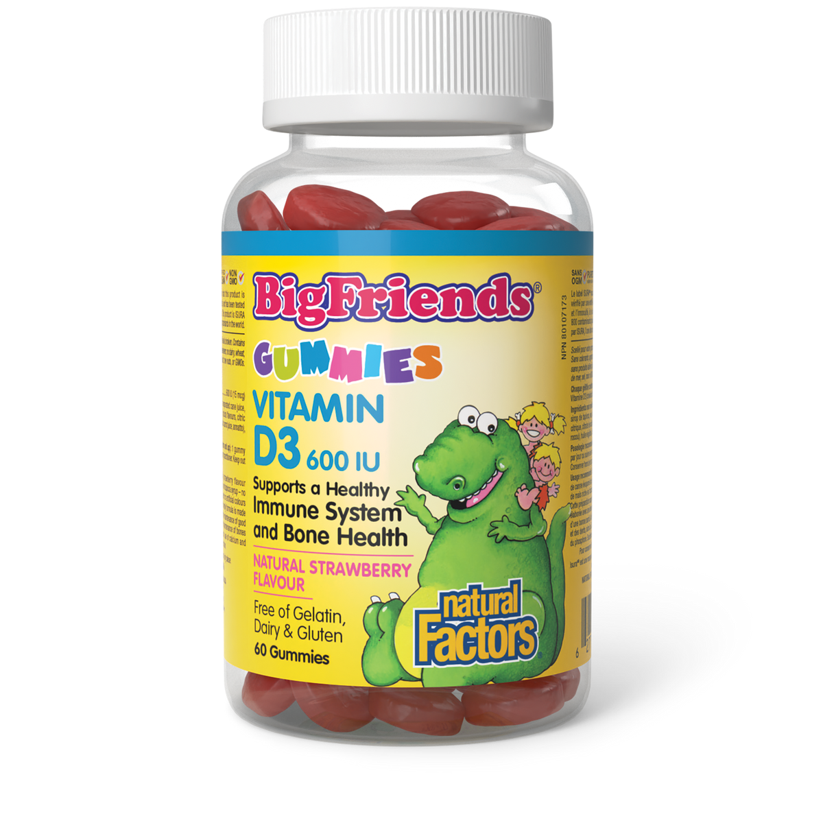 Natural Factors Big Friends Vitamin D3 600IU Strawberry 60 Gummies