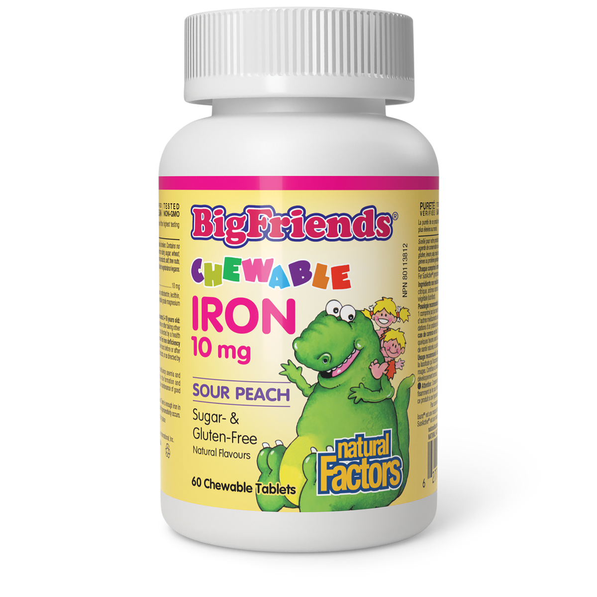 Natural Factors Big Friends Iron 10mg Sour Peach 60 Chewable Tablets