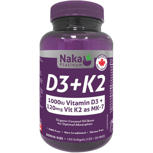 Naka Platinum D3+K2 Softgels, 1000IU D3 and 120mcg K2