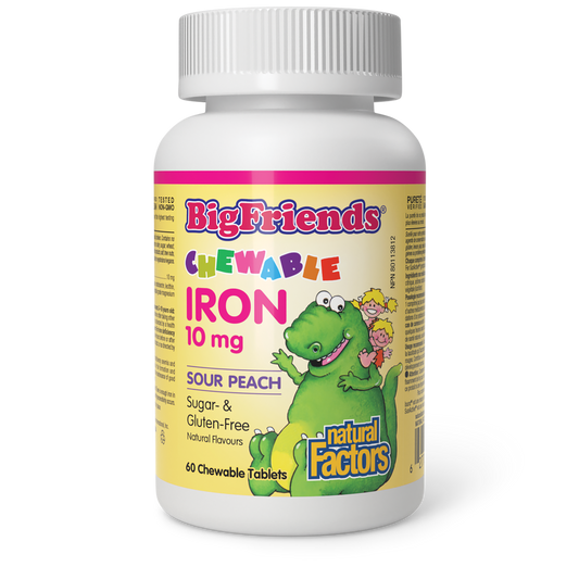 Natural Factors Big Friends Iron 10mg Sour Peach 60 Chewable Tablets